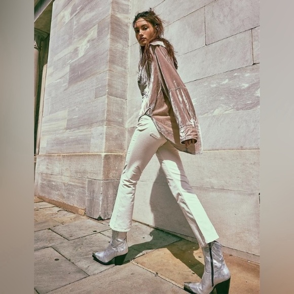 Free People Brayden Metallic Leather Metal Toe Western Cowboy Boots Booties 8.5 - Picture 6 of 16